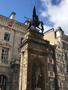 Temple Bar statue on the site of the original Temple Bar