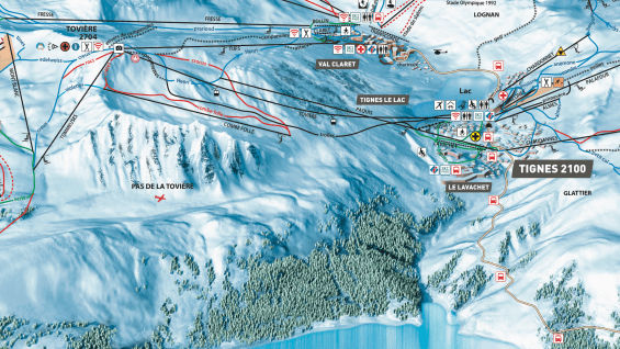 Tignes piste map showing the local lifts and pistes