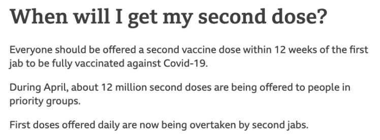 Second vaccination dose assurance, BBC