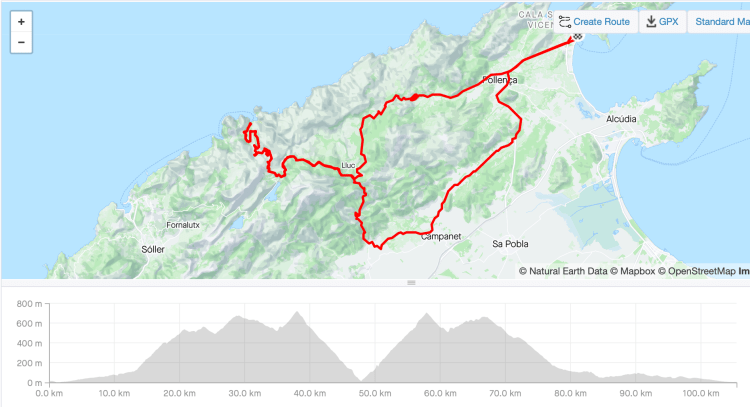 Sa Calobra loop from Port Pollensa, returning via Caimari, Moscari and Campanet