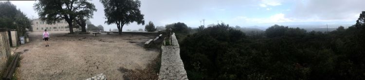 Panorama with Leslie at a damp Santuari Cura at Randa