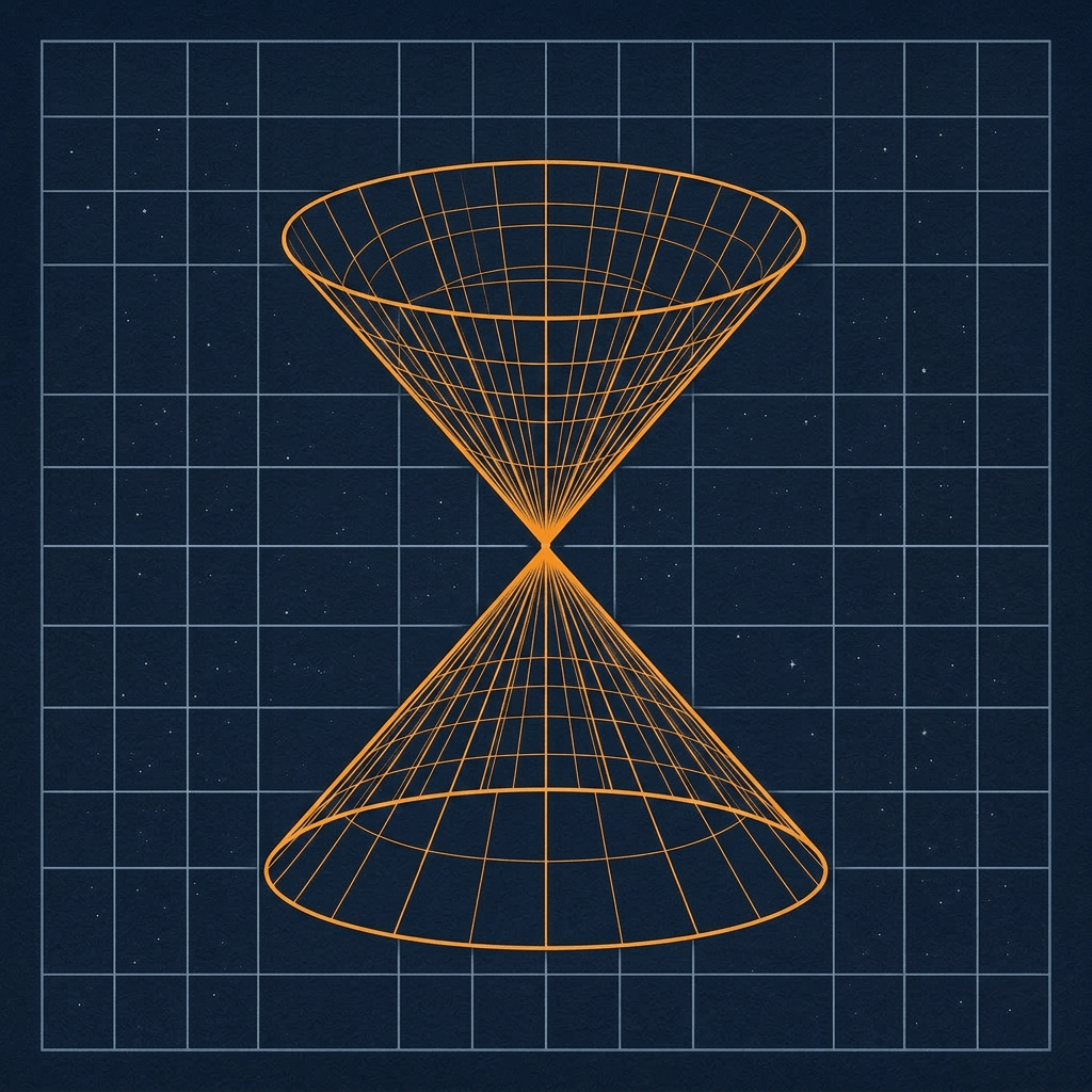 Visualiation of future and past light cones around an event at the origin.